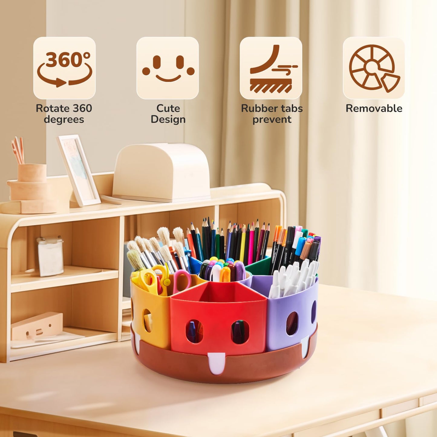 GAMENOTE Rotating Art Supplies Organizer - Lazy Susan Office School Supply for Kids Desk Organization and Storage Homeschool Craft Caddy Classroom Organization (Large)