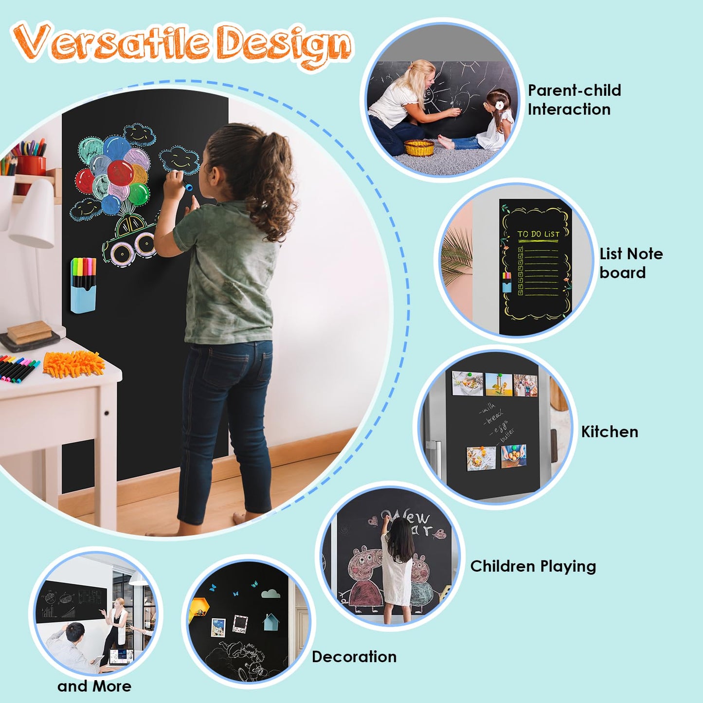 Ykall Magnetic Chalkboard Contact Paper for Wall, 47.2" x 18" 2 Pcs Self-Adhesive Blackboard Wallpaper Peel and Stick Wall with 93 Pcs Kit for Kids, Magnet Wall Sheet with Kit for Home Playroom