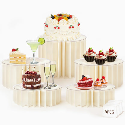 5Pack Buffet Risers Display Stands Foldable Food Risers for Buffet Table Tall Cake Cupcake Stands Cardboard Cylinder Stand Dessert Table Display Set for Catering Jewelry Wedding Party Decor (White)