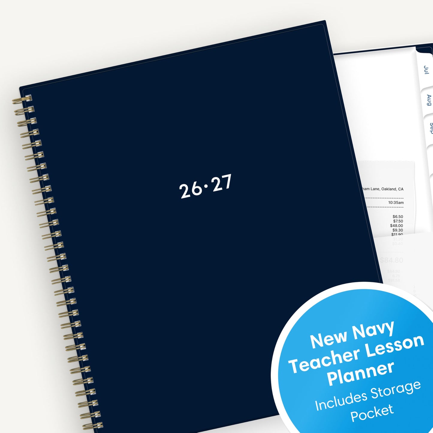 Blue Sky 2026-2027 Weekly and Monthly Academic Year Teacher Lesson Planner Calendar, July 2026 - June 2027, 8.5" x 11", Flexible Cover, Wirebound, Laminated Tabs, Storage Pocket, Solid Navy