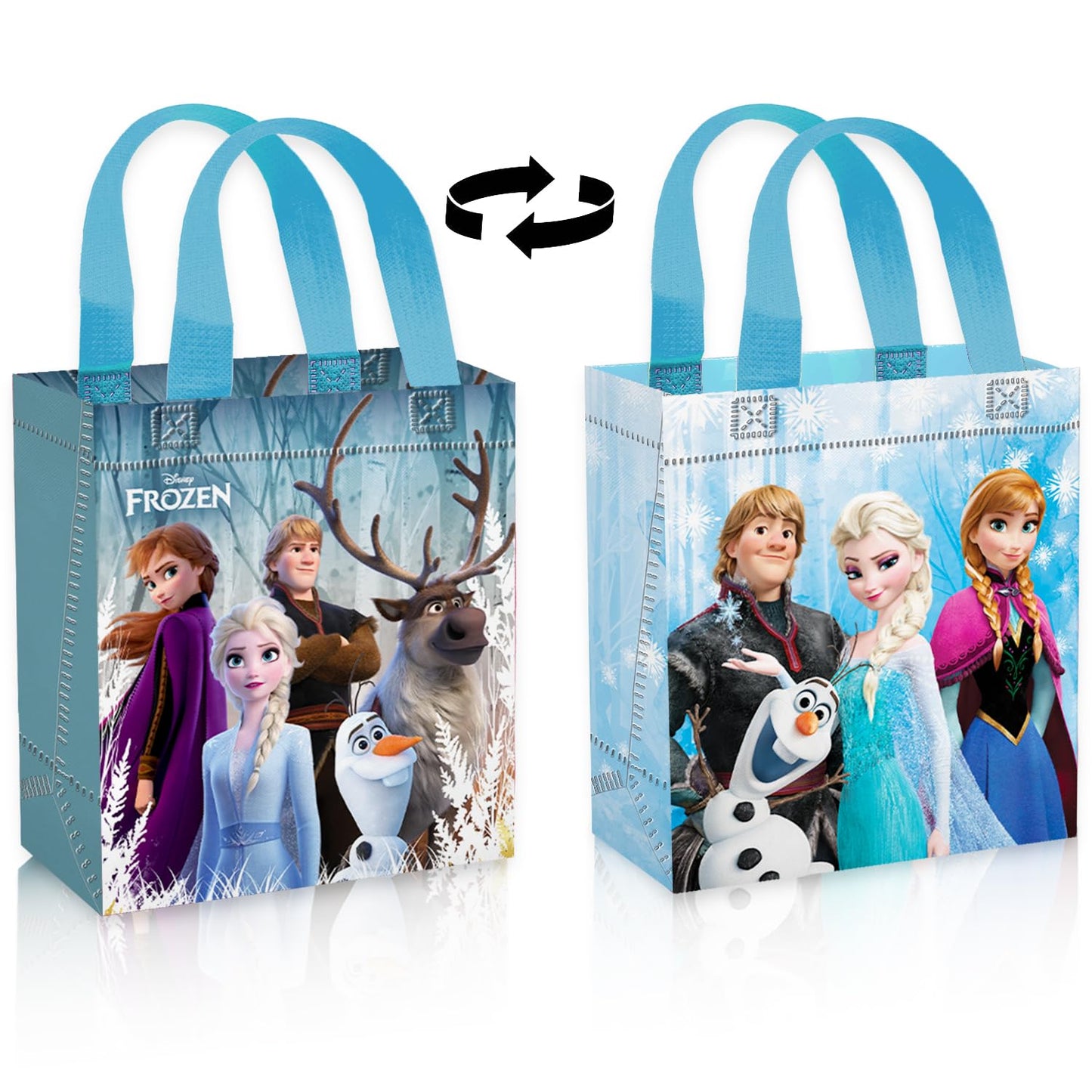 Frozen Party Favor Bags Set – 12 Pack of 8" Elsa and Anna Party Goodie Bags for Kids Bulk Reusable Mini Totes | Disney Birthday Party Supplies