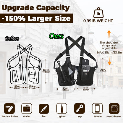 ECGER Large Double Shoulder Armpit Bag - Underarm Holster for Men, Anti-Theft Concealed Crossbody Wallet|phone Pouch for Outdoor Travel Cycling Work, Premium PU Leather (Black Armpit Bag)