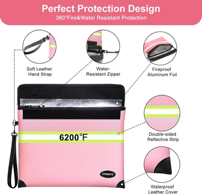 6200℉ Insulated Fire Proof Money Bag for Cash,Fireproof Waterproof Document Pouches with Double-Sided Reflective Strip,Money Envelopes for Cash,Valuables,Jewelry