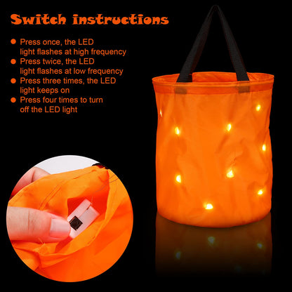 Shappy 2 Pcs LED Light Halloween Candy Bags Trick or Treat Light up Halloween Candy Bucket Multipurpose Reusable Goody Bucket for Holiday Party Supplies Favors(Orange)