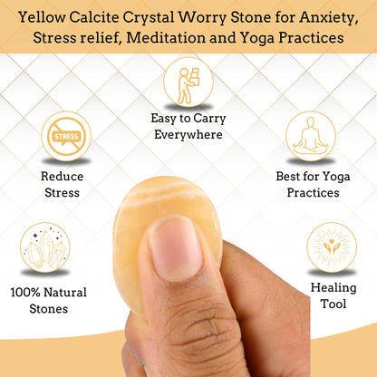 Anaya Agate Yellow Calcite Worry Stones Certified Crystal Thumb Worry Stone for Anguish, Relaxing and Soothing Balance Stones for Meditation, Stress Relief Crystals and Healing Stones for Men, Women