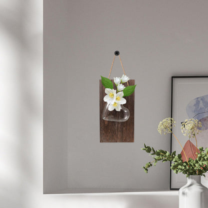 TOMETURE Wall Mounted Glass Hydroponic Flower Vase with Wooden Stand, Indoor Plant Terrarium for Home Décor and Green Plant Propagation