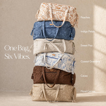 Staya Quilted Weekender for Women – Overnight Bag, Hospital Bag for Labor and Delivery, Soft Cotton Quilted Duffle, Perfect Carry-On Travel (Coastal Grandma)