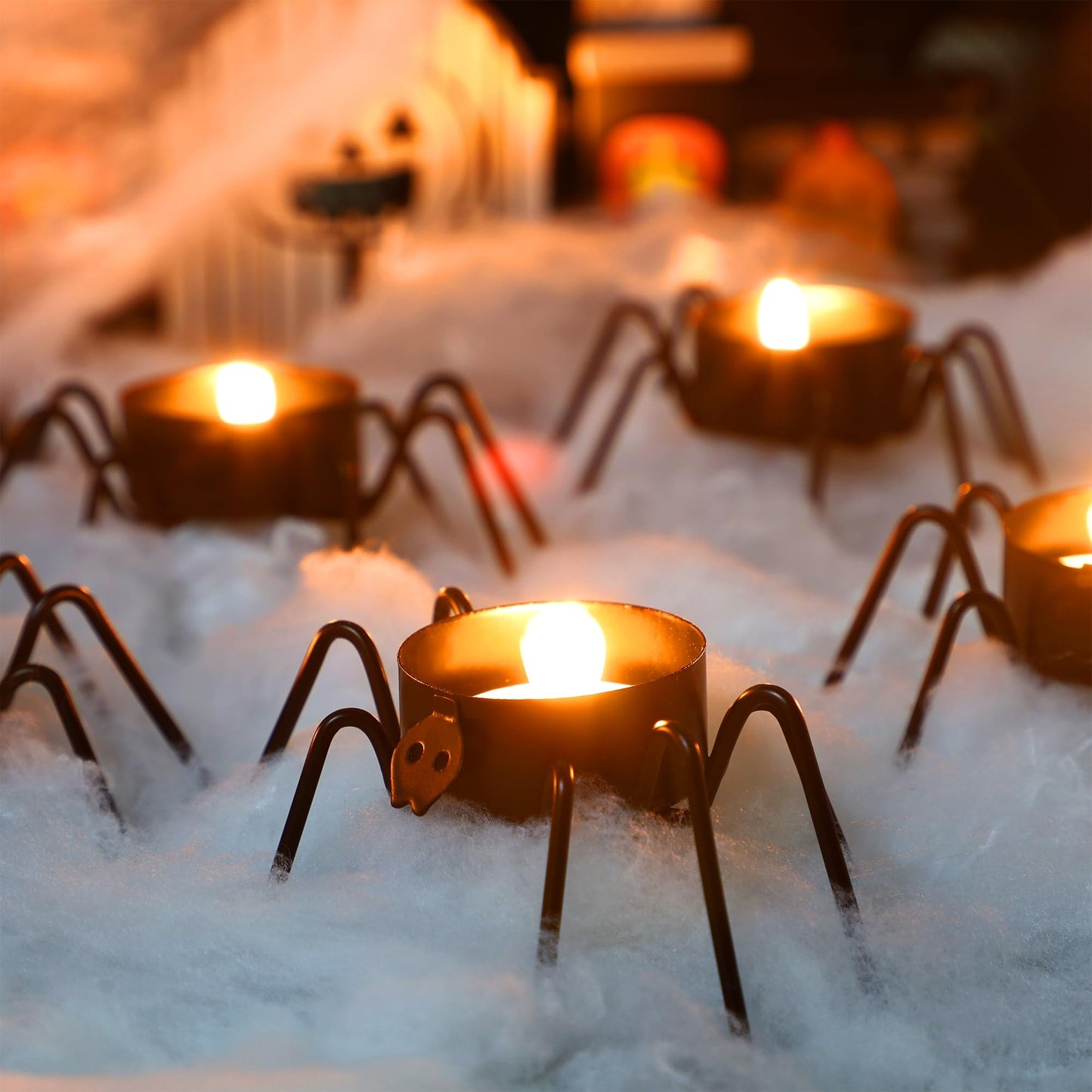 FORUP 6 Pack Metal Spider Tea Light Candle Holders, Halloween Candle Holder, Halloween Home Table Decoration, Black