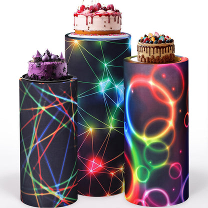 Mindsoft Set of 3 Neon Set of 3 Spandex Cylinder Stand Covers for Party, Halloween Cylinder Pedestal Covers, Dessert Tables Display for Birthday Party Wedding Baby Shower Backdrop Decor (Neon)