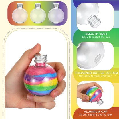 Hsei 50 Pcs Plastic Sand Art Bottles and 5 Mini Funnels Round Clear Potion Bottles Candy Jars for Liquor Birthday Decoration DIY Art Crafts Gift, Without Sand(Round Bulb)