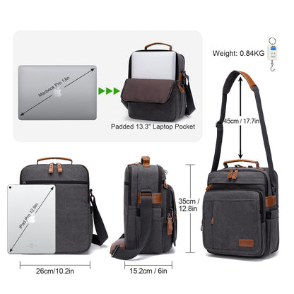 ESTARER 13-13.3 Laptop Bag for Men, Vertical Messenger Bag for 13-13.6'' Mac neo/air/pro Shoulder Bag Water-resistant Canvas