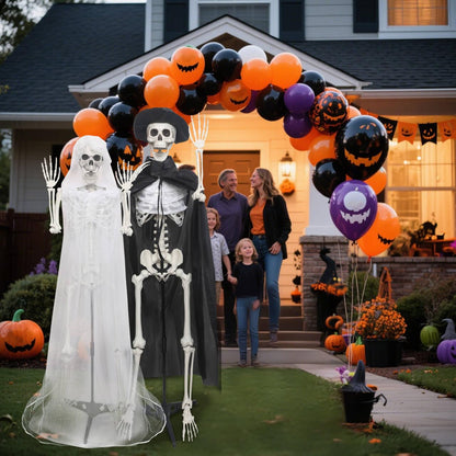 2PC 5.4Ft Life Size Skeletons with Stand Gothic Skeleton Bride and Groom Plastic Skeleton with Movable Joints for Halloween Party Haunted House Front Lawn Decoration
