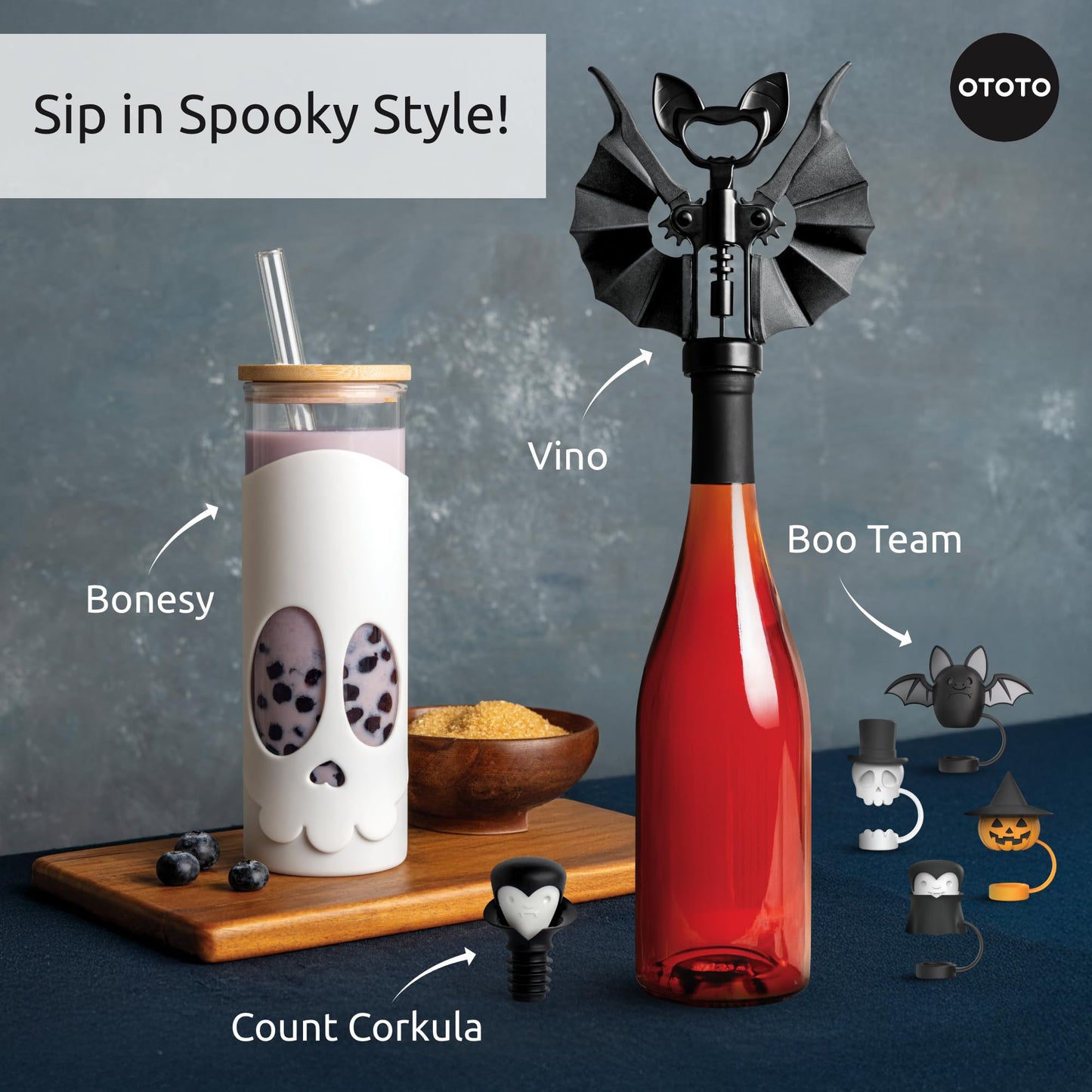OTOTO Boo Team Straw Toppers Set of 4 - Straw Covers Cap for Tumblers, Covers, Caps for Tumbler Accessories, Cute Water Bottle Accessories, Goth Halloween Spooky Witchy Gifts, Witch