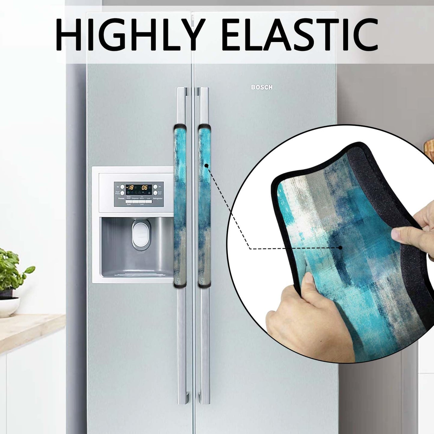 MCALK 4 Pc Turquoise Kitchen Handle Covers Set, Turquoise Refrigerator & Teal Microwave Handle Covers, Suitable for Ovens and Dishwashers, Washable, Durable, Anti-Slip, Abstract Art Decor