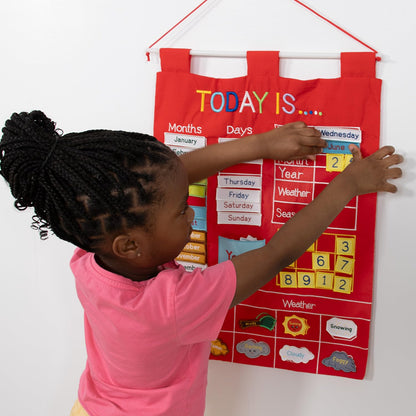 The Peanutshell Learning Calendar Wall Chart - Homeschool Supplies, Interactive Pocket Chart for Toddlers & Kids - Preschool Learning Activity Board, Circle Time Board for Classroom - Red Today is