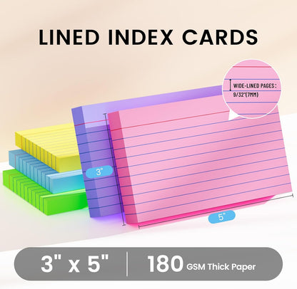 Index Cards 3x5 Inch, 250sheets, Flash Cards,Ruled Lined Colored Note Cards Paper For Studying, Schools Supplies, College, Office And Home Organization, Note Taking Supplies
