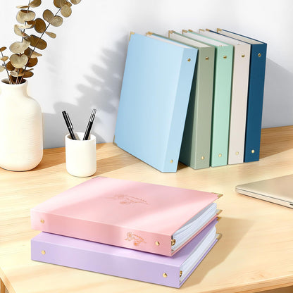 Sooez 2 Pack 3 Ring Binder, Cute 1 Inch Binders with Gold Foil & Metal Corners, Three Ring Recipe Binder, Fits Letter Sized Paper for Women School Home Office Supplies, Pink & Purple