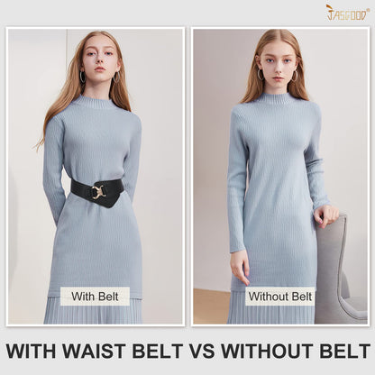 JASGOOD Women's Fashion Vintage Wide Elastic Stretch Waist Belt with Gold Interlock Buckle Halloween Belt (Matte Black,Suit Waist 36-42 Inch)