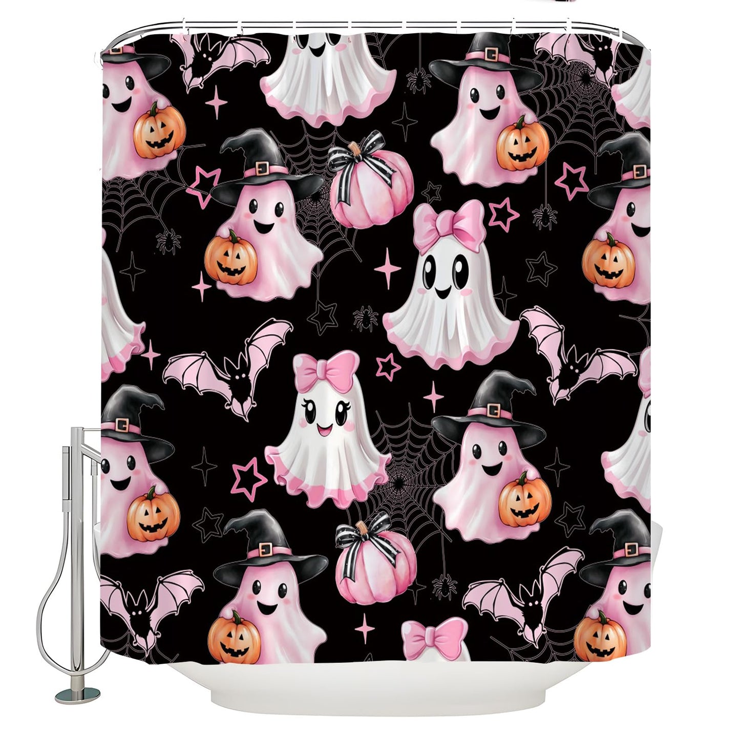 JWJAMM Spooky Halloween Shower Curtain, Black, 70x70 Inch
