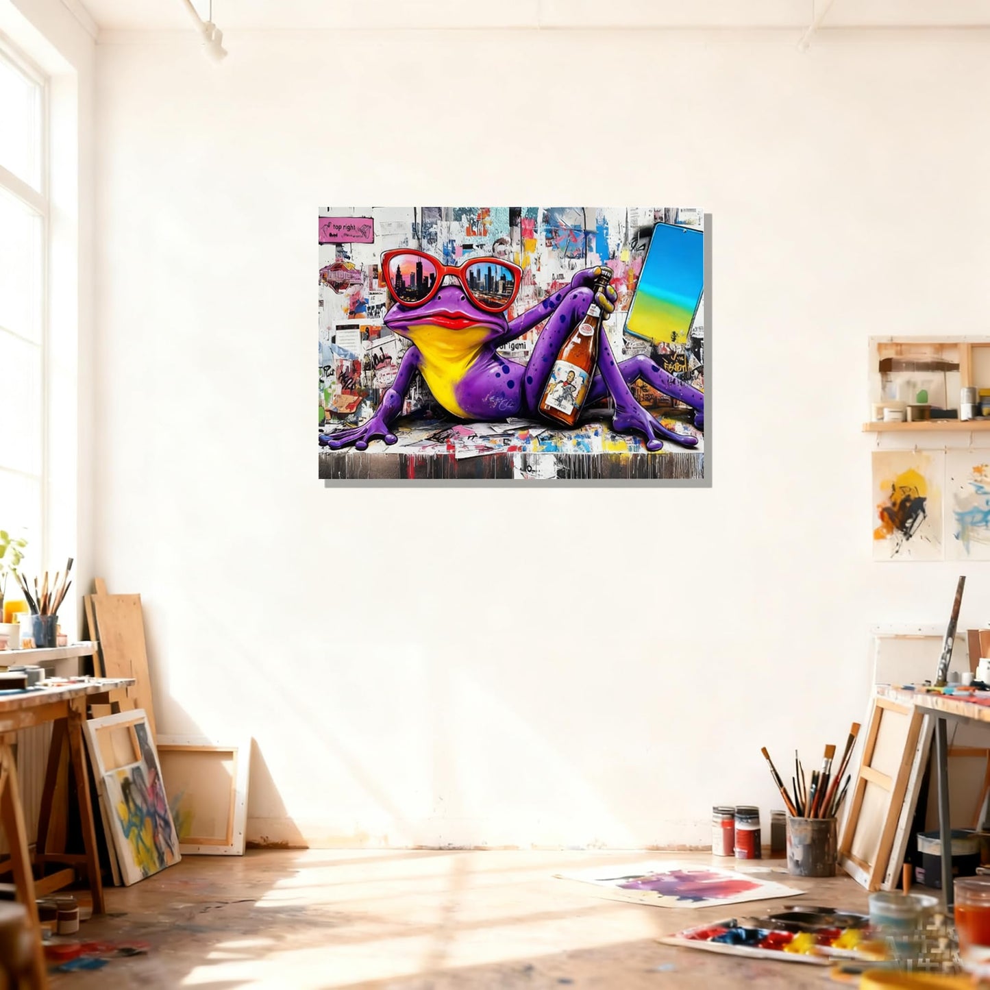 16x24 Urban Graffiti Purple Frog with Sunglasses Wall Art Canvas Painting Gallery Pop Art Street Artwork Decor Teen Little Boys Room Pictures Kids Bedroom Framed Posters for Men Office Living room