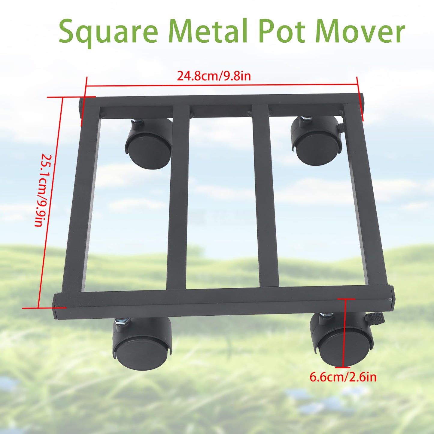 HOSTIC 3 Packs 10in Plant Caddy with Lockable Wheels Large Metal Plant Caddy Square Planter Dolly Pot Mover Rollers Indoor Outdoor Plant, Capacity for 150 Pounds of Flower Pots Black