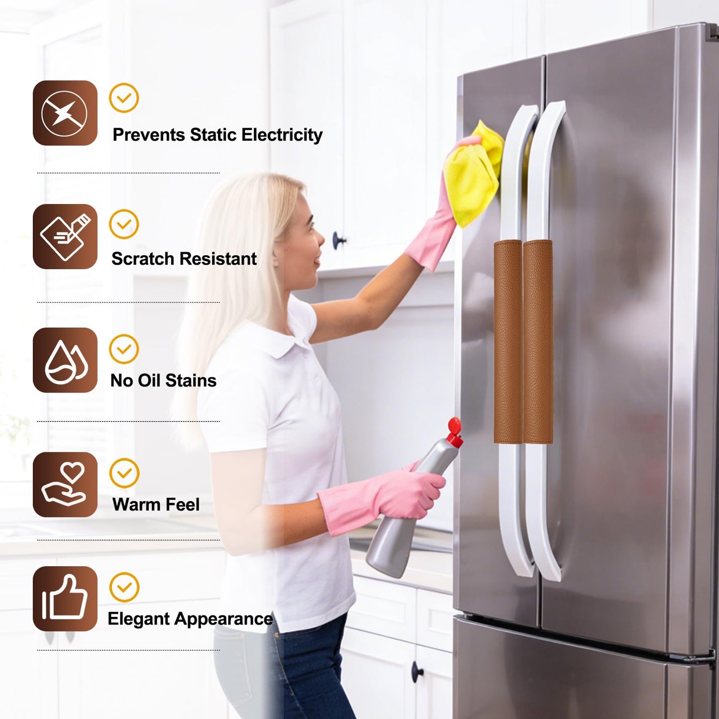 uxcell 2Pcs Refrigerator Door Handle Covers, PU Leather Kitchen Appliance Handle Protector, Anti-Static Fridge Handle Cover Keep Your Microwave Oven Dishwasher Clean, Brown