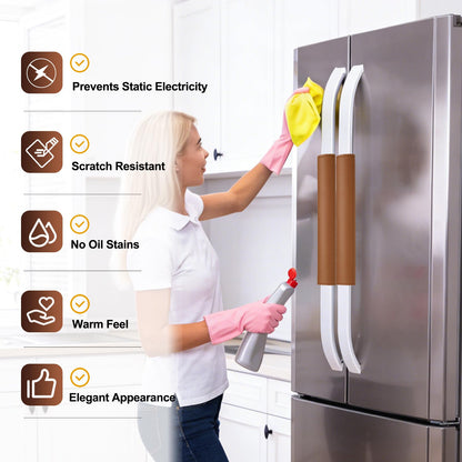 uxcell 6Pcs Refrigerator Door Handle Covers, PU Leather Kitchen Appliance Handle Protector, Anti-Static Fridge Handle Cover Keep Your Microwave Oven Dishwasher Clean, Brown