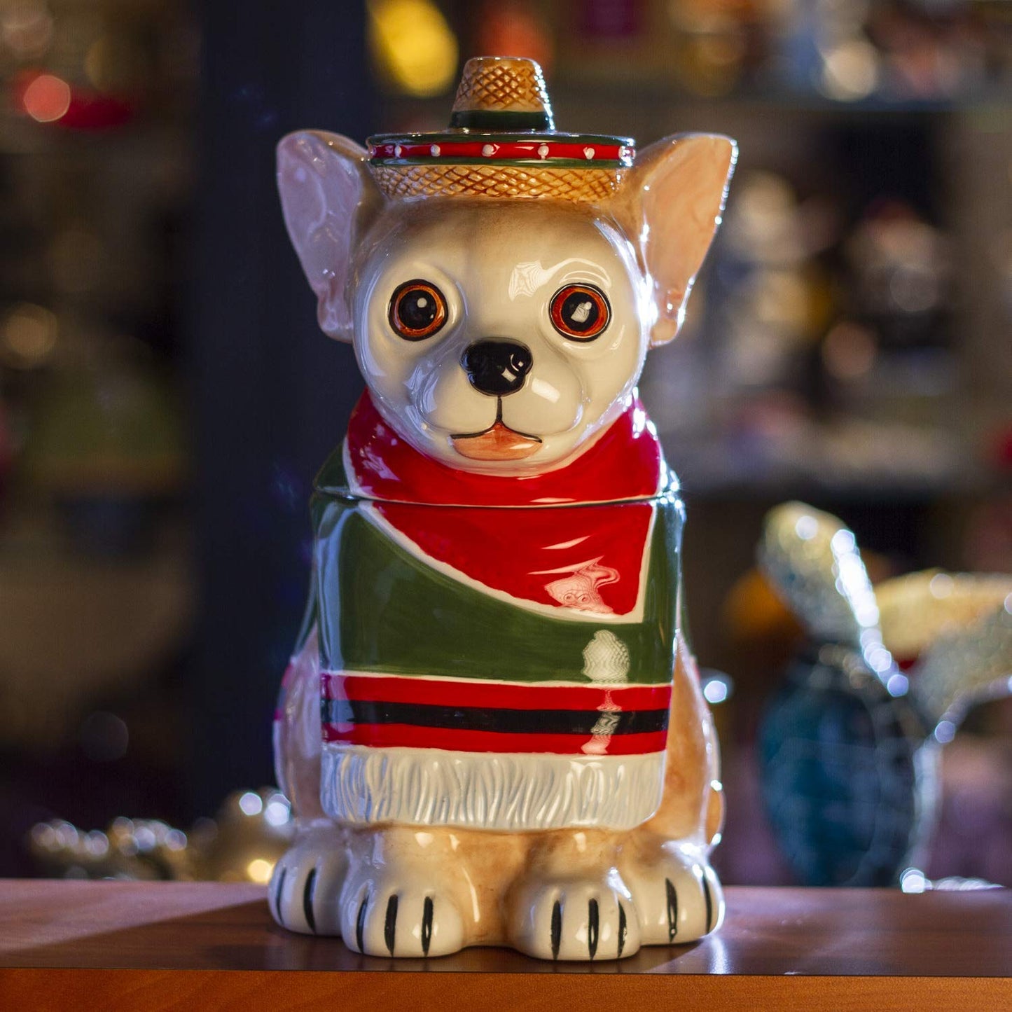 Pacific Giftware Red and Green Mexican Chihuahua Ceramic Decorative Storage Jar Container for Cookies Treats Snacks Cute Kitchen Counter Decor 10.25" H
