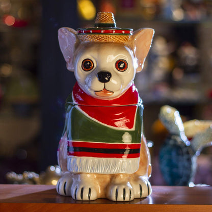 Pacific Giftware Red and Green Mexican Chihuahua Ceramic Decorative Storage Jar Container for Cookies Treats Snacks Cute Kitchen Counter Decor 10.25" H