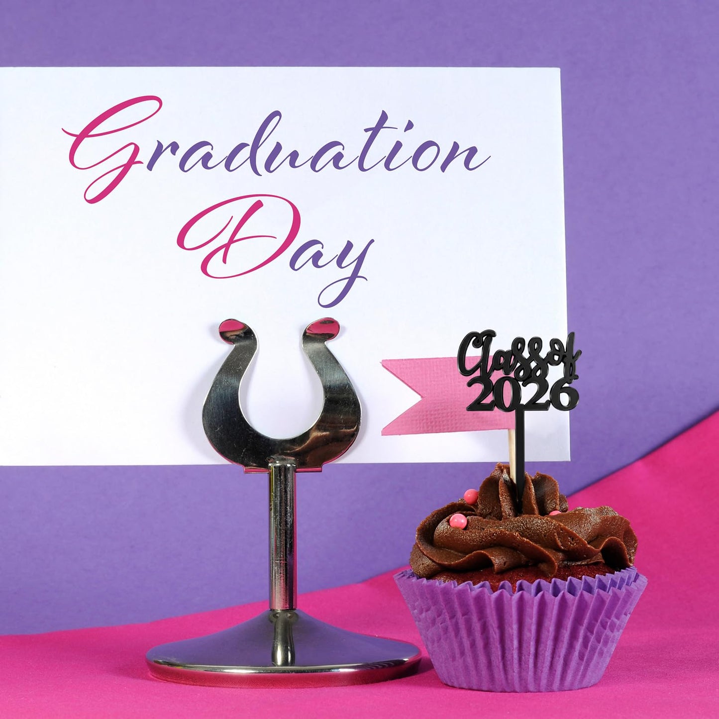 Boao 100 Pieces Class of 2026 Cupcake Toppers Plastic Graduation Cake Picks Graduation Decorations Grad Party Supplies(Black)