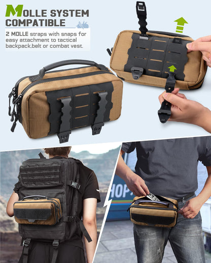 RXW Large Capacity Pencil Case Pouch for Boys, Zippered Tactical Pencil Bag Carry Handle, Small Tool Pouch for Adults (includes US Flag Patch + 2 MOLLE Straps)