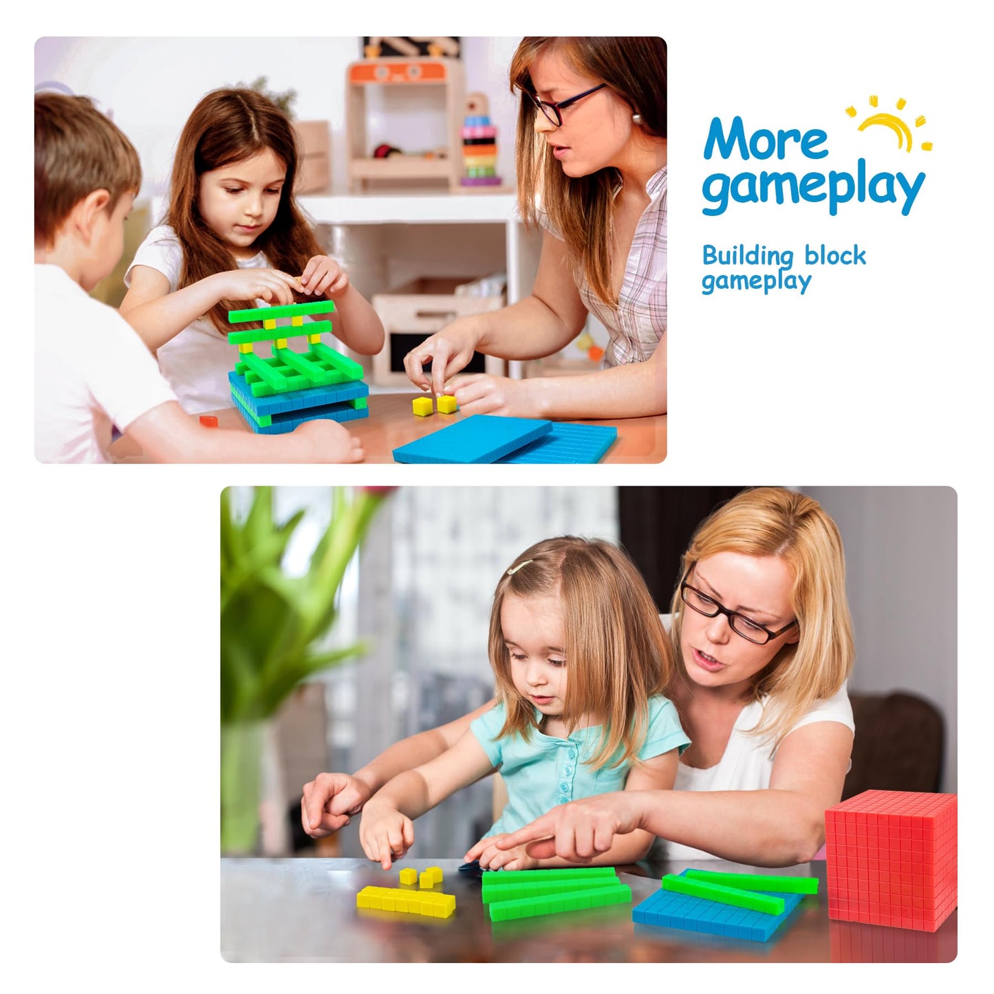 TOMMYHOME 334 PCS Base Ten Blocks Set,Contains 110 rods Counting Cubes to Help Kids Learn Maths. 2 Boxes-Pack.