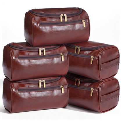Hpmjz 5pcs Personalized Leather Toiletry Bag for Men Travel Shaving Bag with Hanging Hook Waterproof Kit Cosmetic bags Water-resistant Shaving Bag for Toiletries Accessories Travel Essentials Gifts