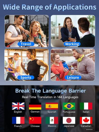 YETHKE 144 Languages AI Translation Earbuds, Bluetooth 5.4 Headphones Translator, 4-in-1 Smart Mode Touch Screen Real-Time Earphones Fit iOS and Android Devices, Ideal for Travel, Business, Learning