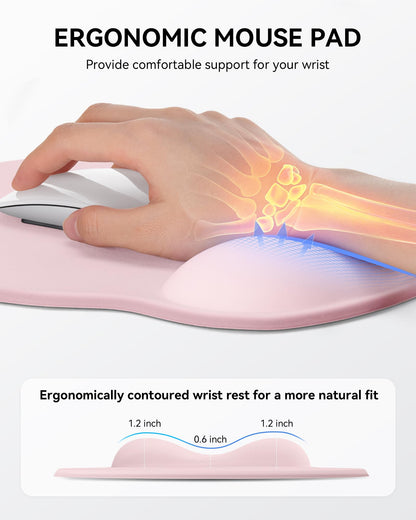 Mouse Pad with Wrist Rest, Ergonomic Mouse Pads for Desk, Office Non-Slip Mousepad with Gel Wrist Support(Light Pink, 10.6''L x 9''W)