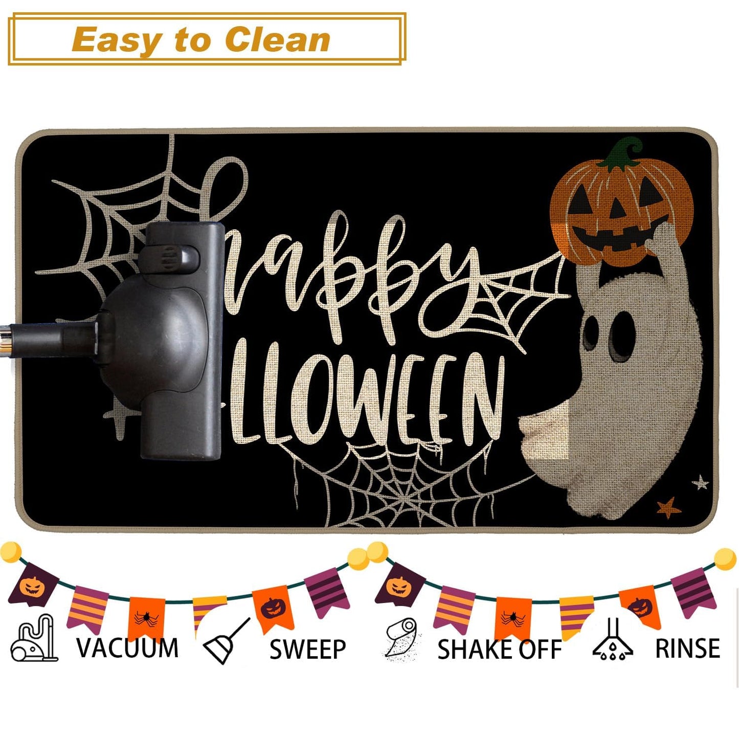 Baccessor Happy Halloween Kitchen Rugs Set of 2, Ghost Pumpkin Kitchen Mats for Floor Hallway Laundry Sink Low-Profile Halloween Holiday Home Decor 17x29 and 17x47 Inch