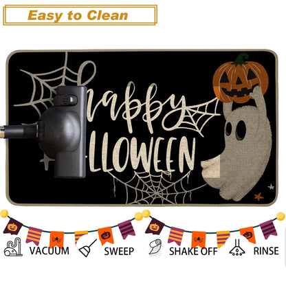 Baccessor Happy Halloween Kitchen Rugs Set of 2, Ghost Pumpkin Kitchen Mats for Floor Hallway Laundry Sink Low-Profile Halloween Holiday Home Decor 17x29 and 17x47 Inch