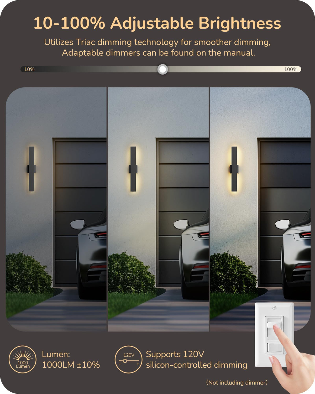 EDISHINE LED Outdoor Wall Lights 2 Pack Dimmable 3000K 4000K 5000K 15.7in Black Modern Sconce IP65 Waterproof