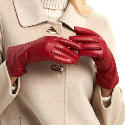 MGGM collection Womens Nappa Lambskin Leather Gloves Cashmere Lining,Cognac,Large