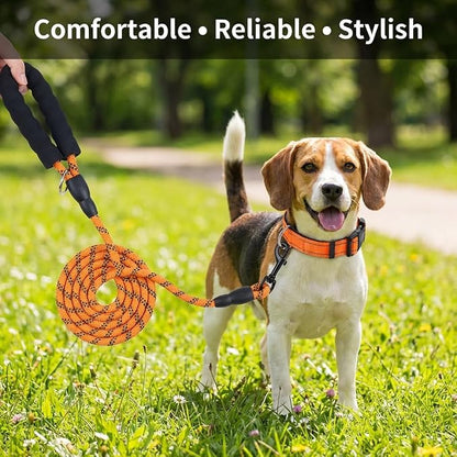 Dog Leash and Collar Set – 6 FT Strong Rope Leash with Padded Handle & Adjustable Nylon Collar Reflective for Small Medium Large Dogs (Orange, S)