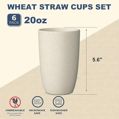 Wrova Wheat Straw Cups 8 PCS Good Alternative to Plastic Reusable Cups 20 oz Unbreakable Drinking Cup Reusable Dishwasher Safe Water Plastic Glasses Colorful Series