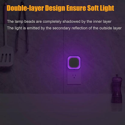 YUNLEX 2 Pack Purple Night Light, Gentle Eye-Care with Dimmable Soft Glow & Indirect Reflection, Auto Dusk to Dawn Sensor, Plug in Nightlight for Meditation Corner, Creative Studio, Bedroom, Bathroom
