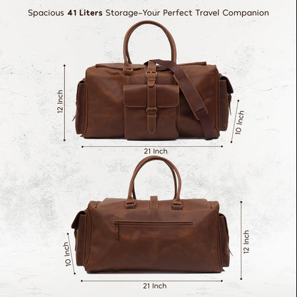 OBI PELLE® Premium Leather Duffle Bag for Travel - 21 Inches | Leather Travel Bag with Adjustable Shoulder Strap - Large, Weekend Overnight Luggage Bag for Men & Women