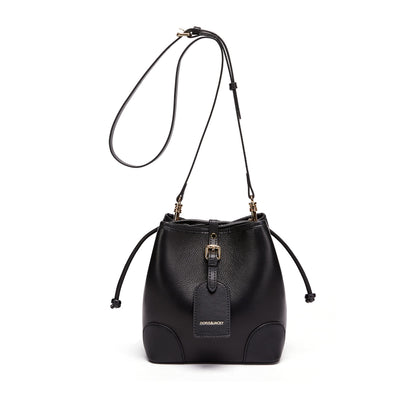 DORIS&JACKY Leather Drawstring Shoulder Bag Small 2 Way Bucket Crossbody Purse For Women (1-Black)