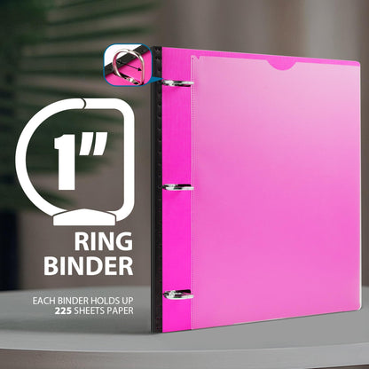 WOT I 4-Pack Telescoping 3 Ring Binder 1 Inch, Expandable Flexible Binder - Patented Design for Easy Portability, Holds 225 Sheets, Perfect for School, Office&Home Organization(Black+Pink+Blue+White)