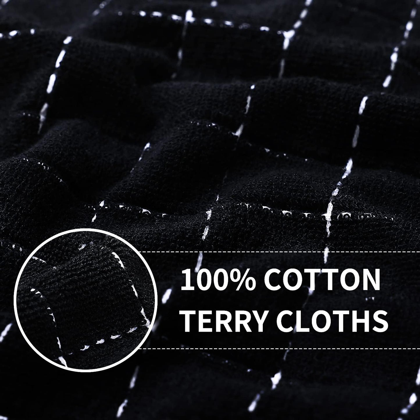 Homaxy 100% Cotton Terry Kitchen Towels(Black, 13 x 28 inches), Checkered Designed, Soft and Super Absorbent Dish Towels, 5 Pack