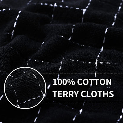 Homaxy 100% Cotton Terry Kitchen Towels(Black, 13 x 28 inches), Checkered Designed, Soft and Super Absorbent Dish Towels, 5 Pack