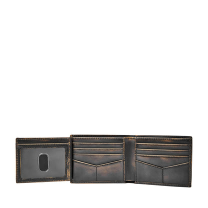 Fossil Men's Wallet, Wade Leather Bifold Wallet with Flip ID, Black