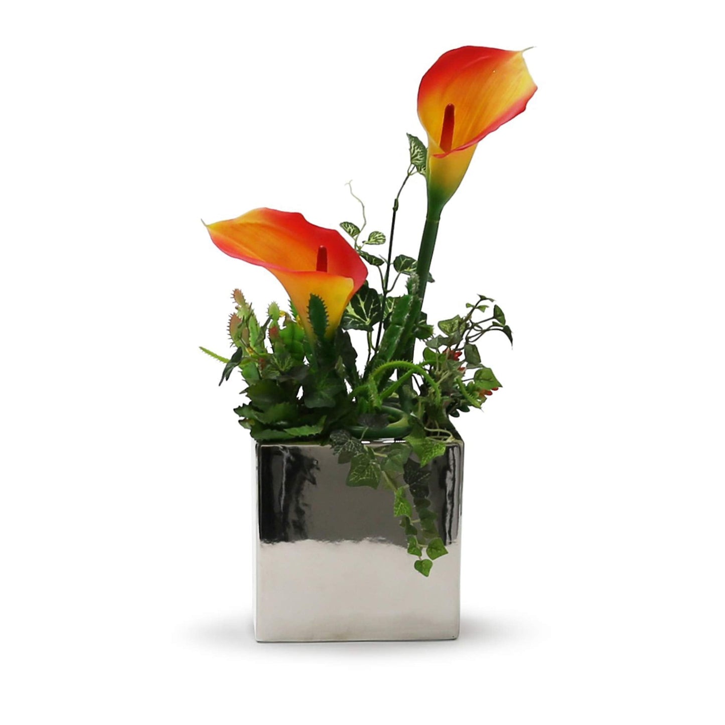 WGV Ceramic Cube Vase Width 4" Height 4" (Fits 3" Pot) Elegant Modern Block Square Floral Planter Terrarium Container Table Dresser for Event Accent Home Office Decor Silver 1 Piece