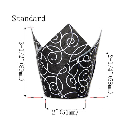 QLSmypkg Muffin Greaseproof paper Baking cupcake cups, 2"(Bottom diameter) x 3-1/2"(Height) Black Fancy Floral Print Tulip Baking Cup Case of 125 pcs (125, Standard)